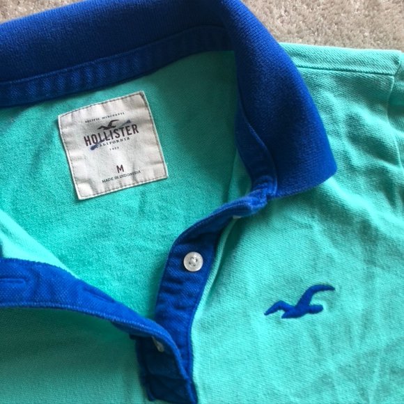 Hollister California Blue Teal Collared Polo Style Shirt - Picture 2 of 2